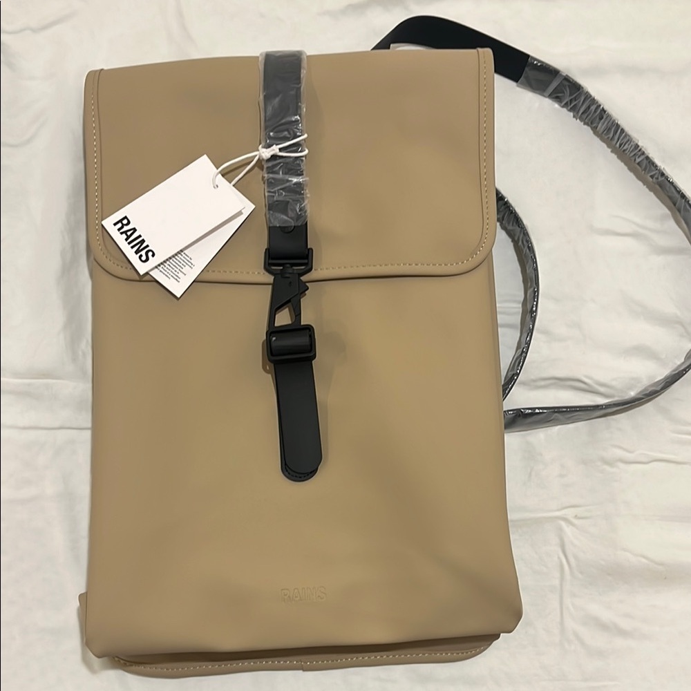 Rains Tan and Black Backpack Modern Minimalist Design